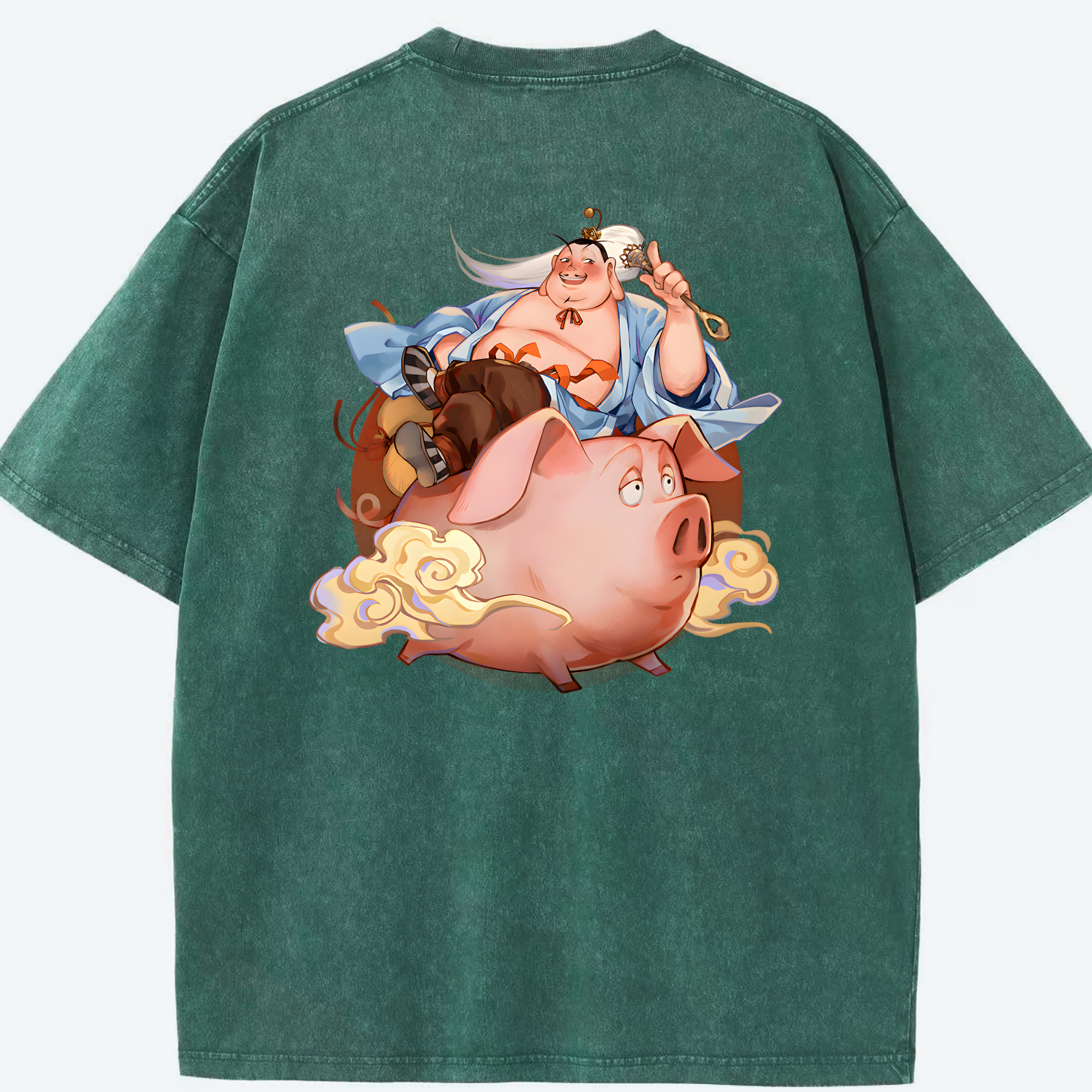 （画像用） Ne Zha 2 ナタ 魔童の大暴れ 綿100% ヴィンテージ風 半袖Tシャツ（背面プリント）